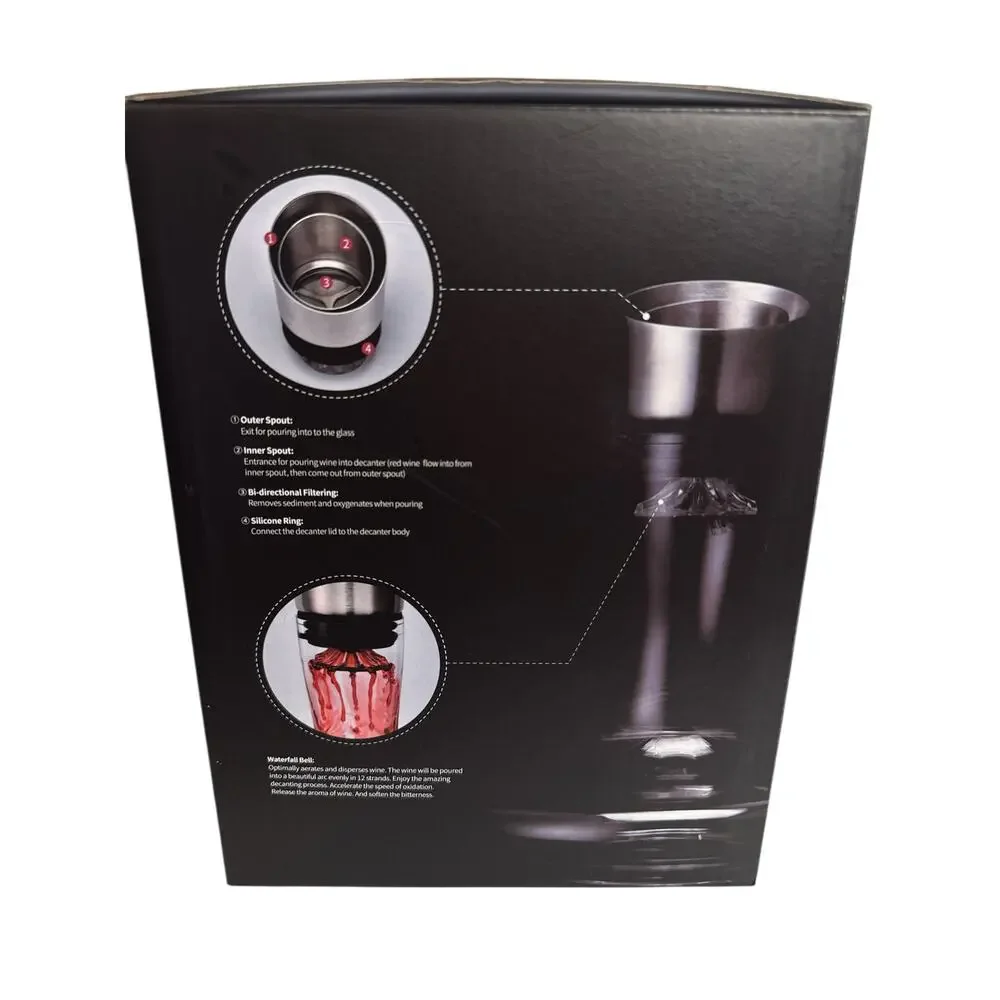 Jiaran Wine Breather Carafe Aerator Decanter Glass Stainless Steel Pour Spout